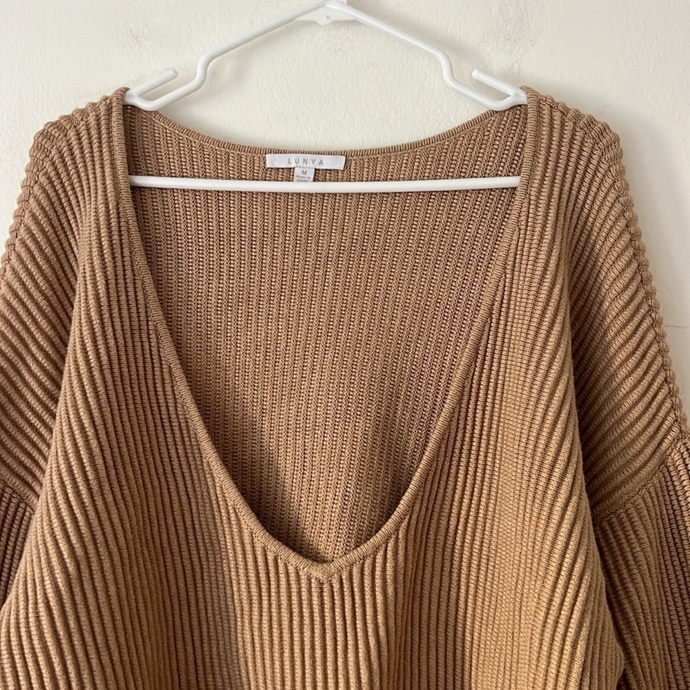 Lunya Prima Cozy Pullover Tan Ribbed Oversized Sweater Size Medium - Picture 4 of 11